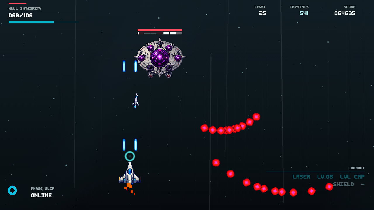 The Xeno Saucer boss encounter, its lamp ring firing a fanned volley across the screen